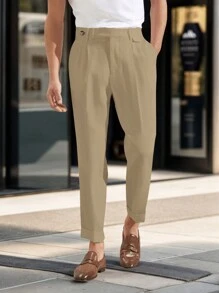 Calvornis Celana Jas Pria Warna Polos dengan Saku Miring, Lipatan, dan Potongan Slim Fit - Khaki - View 3