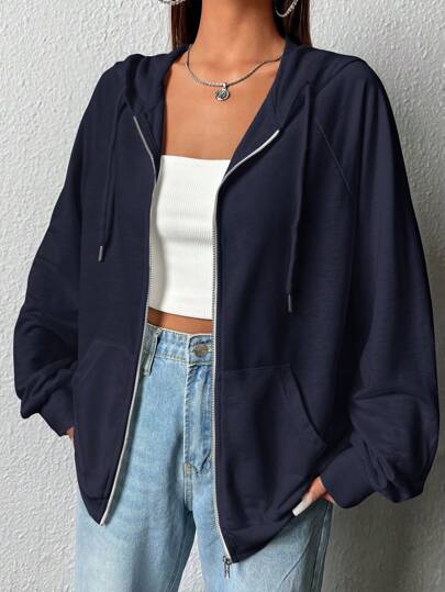 SHEIN EZwear プラスサイズ レディース ホワイト カジュアル フード付き 長袖スウェットシャツ 普段着用 秋冬