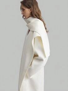 Ontre Manteau long ivoire pour femmes, veste d'hiver ample au style de foulard à capuche décontracté, idéal pour Noël et le Nouvel An - Blanc - Voir 10