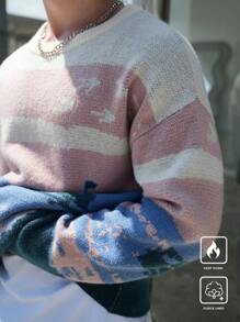 Manfinity Roghcode 男士圆领长袖基本款毛衣，休闲日常穿着 - 彩色 - 查看 3