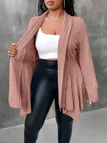 Maweii Plus Size Autumn Casual Everyday Ribbed Front Cardigan Sweater Fall Winter Cloth For Women - Dusty Pink - View 7