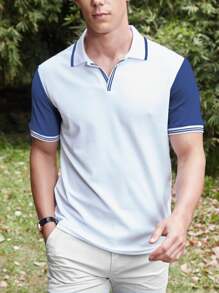 Manfinity Homme 男士条纹短袖休闲通勤 Polo 衫 - 白色 - 查看 3