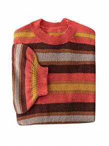 Flirla Plus Size Crew Neck Long Sleeve Striped Simple Casual Retro Color Block Sweater, Fall Knit Pullover Fall Winter - Orange - View 2