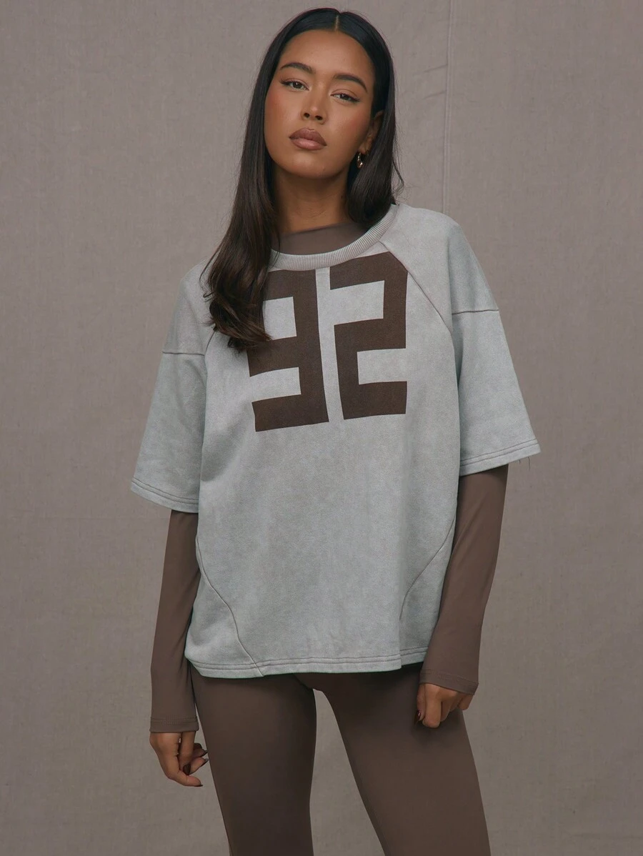 MUSERA Tricou supradimensionat cu imprimeu numeric, casual, vară, primăvară-vară+H1745, casual, elegant, vacanță - Kaki - Vizualizare 1