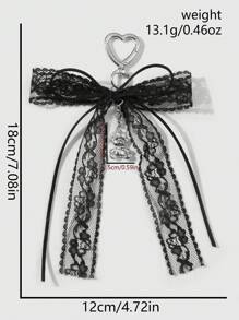 ROMWE 1 Móc khóa hình gấu bông hình trái tim đính nơ ren phong cách Gothic, Phụ kiện Kawaii thẩm mỹ tối màu, Thích hợp cho phụ nữ và trẻ em gái, Sử dụng hàng ngày hoặc làm quà tặng lễ hội, Valentine, Halloween - màu đen - Xem 5