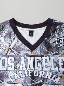 ROMWE MEN Street Life 1 szt. Męska koszulka z długim rękawem Dry Wood Camouflage Graphic Casual T-shirt, odzież sportowa do noszenia na ulicy