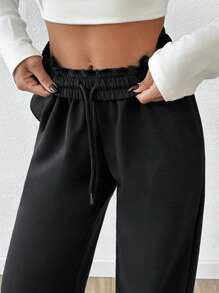 EURMUSE Women's Solid High Waist Drawstring Jogger Sweatpants - Black - View 1