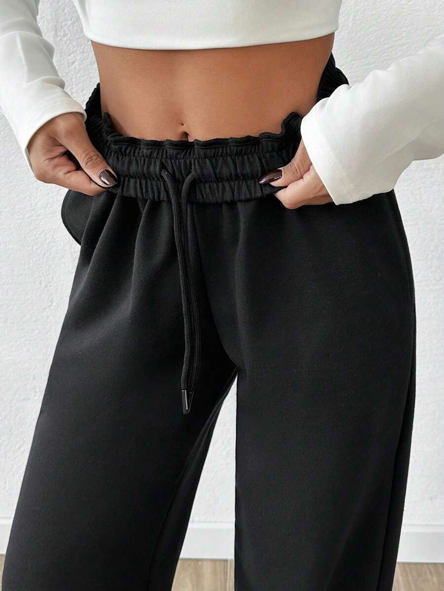 EURMUSE Women's Solid High Waist Drawstring Jogger Sweatpants - Black - View 1