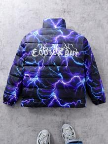 SHEIN Teens/Youth Lightning Letter Graphic Padded Stand Collar Thick Insulated Down Jacket, Winter