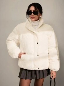 EURMUSE 高品质闪亮柔软人造毛皮双侧口袋温暖优雅冬季大衣