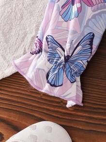 Baby Girl Cartoon Butterfly All-Over Print Jumpsuit, Princess Style Fashionable Long Sleeve Jumpsuit, Spring/Autumn Korean Design For Outdoor Wear - Purple - View 6
