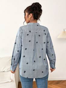 Flirla 大码条纹前扣长袖休闲上衣女式衬衫