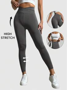 SHEIN EZwear Spring ClothesSolid High Waist Leggings - Dark Grey - View 7