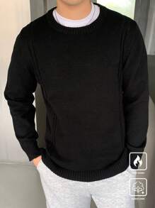 Manfinity CasualKnits Men's Solid Color Crew Neck Long Sleeve Casual Sweater - Black - View 4