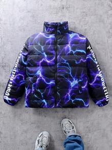 SHEIN Teens/Youth Lightning Letter Graphic Padded Stand Collar Thick Insulated Down Jacket, Winter
