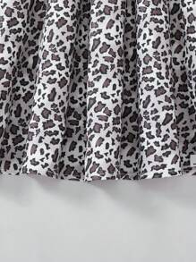 Animal Planet X SHEIN Rochie cu mâneci lungi, cu mâneci lungi, cu volante, cu imprimeu leopard, potrivită pentru toate anotimpurile