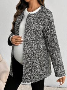 SHEIN Maternity 2-In-1 Plush Ditsy Floral Hooded Long Sleeve Coat, Winter Outerwear, Outerwear, Fall - Black - View 8
