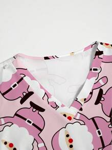 PopScrub V-Neck Santa Claus Allover Print Patch Pocket Short Sleeve Nurse Scrub Uniform Top, For Christmas - Pink - View 4