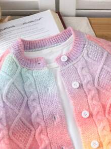 Baby Girls Thick Gradient Color Sweater Co-Ord Sets, Adorable & Elegant Soft Fuzzy Mohair Knitted Pullover Suit For Autumn/Winter Outings, Home, Party Occasions - Multicolor - View 4