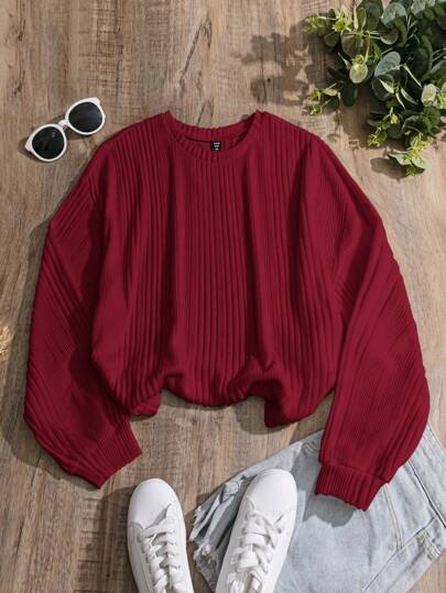 SHEIN Essnce Plus Size Women's Autumn Long Sleeve T-Shirt, Autumn Casual Loose T-Shirt, Fall Women Cute Red Long Sleeve Women T-Shirts