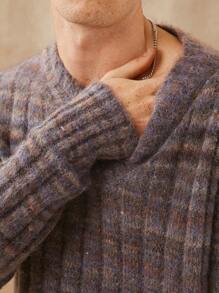 Men Patterned V Neck Sweater - Multicolor - View 2