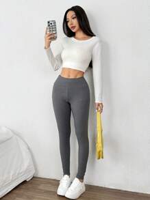 Muchica Women's Casual Elastic Solid Color Leggings, For Spring And Autumn - Grey - View 3