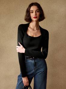 MOTF PREMIUM EFFEN VIERKANTE HALS SLIM FIT GERIBBELD TRUI