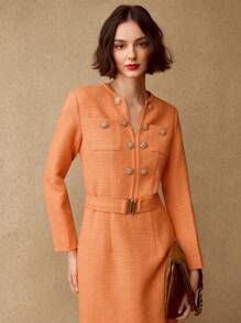 MOTF PREMIUM SOLIDE INKEPING NEK KNOOP DETAIL RIEM MIDI JURK, DAMES OUTFIT