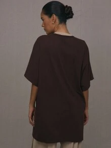 MUSERA Oversized Letter Graphic T-Shirt Dress Y2k Spring 90's Spring Summer Vacation - Brown - View 3
