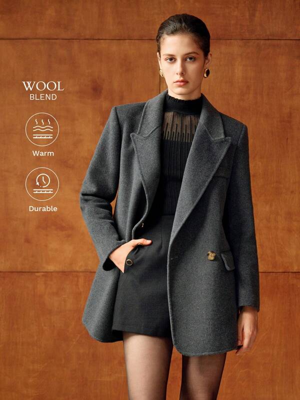 MOTF PREMIUM Abrigo tipo parka con cuello pico, detalles de solapa y cinturón, hecho de lana