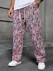 Manfinity Homme Men's Stiff Straight Leg Tie-Dye Purple Pants - Purple - View 2