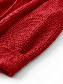 SHEIN LUNE Plus Size Women's Plain Knitted Drawstring Hooded Sweater, Raglan Sleeve Design, Casual And Minimalist Style, Red Pullover Sweater For Autumn/Winter, For Winter Fall - Red - View 3