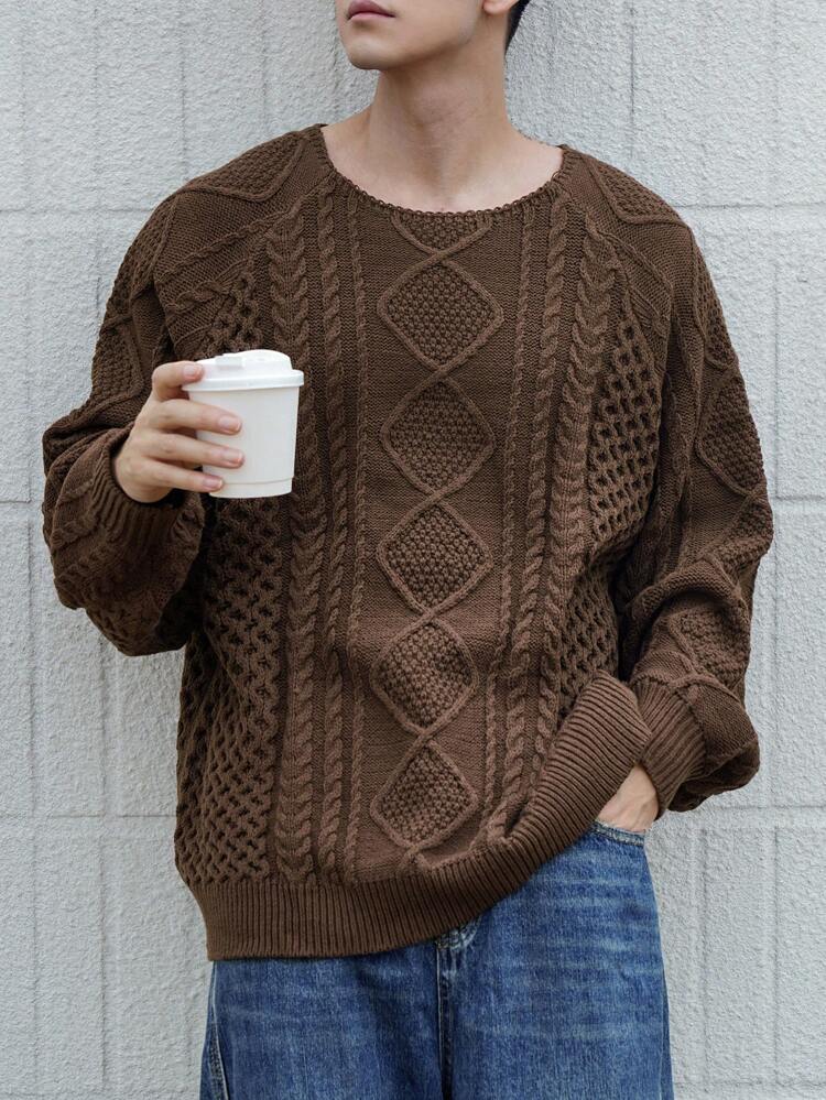 Men's Solid Color Round Neck Long Sleeve Casual Knitted Sweater Fall,Winter