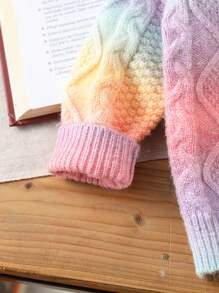 Baby Girls Thick Gradient Color Sweater Co-Ord Sets, Adorable & Elegant Soft Fuzzy Mohair Knitted Pullover Suit For Autumn/Winter Outings, Home, Party Occasions - Multicolor - View 5