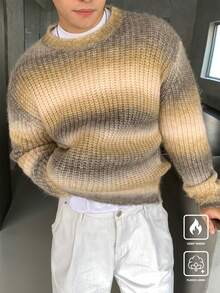 Manfinity CasualKnits 男士休闲宽松条纹圆领彩色套头长袖毛衣，秋冬季，适合外出、朋友 - 彩色 - 查看 4