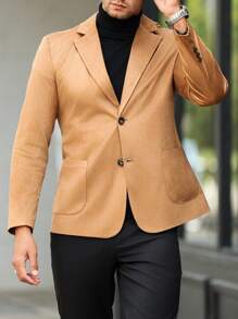 Manfinity Mode Men Front Button Closure Long Sleeve Flat Collar Minimalist Casual Top, Daily Wear - Khaki - View 5