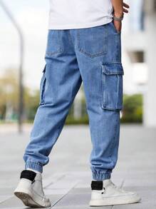 Manfinity Homme Men's Front Tie Pocket Simple Jeans Casual Pants For Daily Wear - Medium Wash - View 2