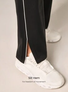 GLOWMODE Pantalones rectos con bolsillos laterales, cintura ajustable con cordón, bajo con abertura, de fibra de modal y forro polar, para uso casual en otoño e invierno - Negro - Ver 5