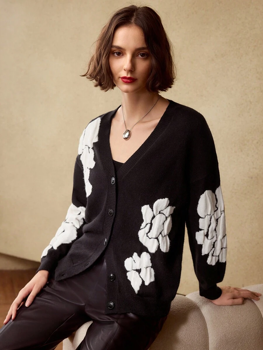 MOTF PREMIUM FLORAL PATTERN DROP SHOULDER OVERSIZE CARDIGAN