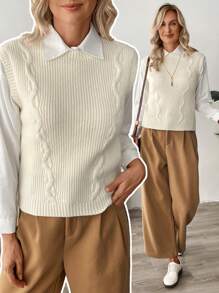 EMERY ROSE Women's Casual Plain Cable Knit Vest, Autumn/Winter