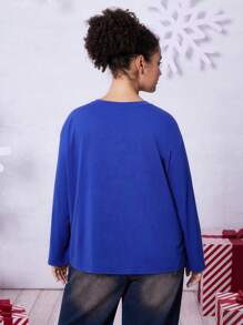 THE POLAR EXPRESS X SHEIN 大码休闲圣诞礼物铃铛印花蓝色 T 恤适合日常穿着 - 藏蓝色 - 查看 2