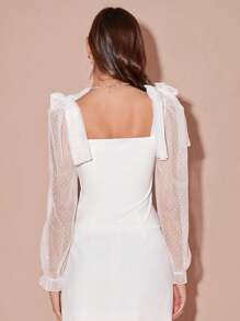 Enchnt 1 chiếc áo sơ mi chấm bi lưới dài tay cổ vuông thanh lịch dành cho nữ - trắng - Xem 8