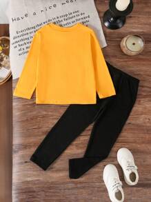 SHEIN 1 set Giovane ragazza 2 pezzi, top a maniche lunghe e pantaloni con stampa a cuore, abbigliamento casual confortevole per primavera e autunno, adatto per uso esterno, ideale come regalo - Multicolore - Visualizzare 2