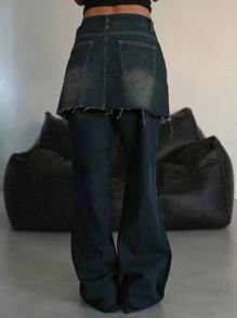 DAZY 女士牛仔裤和裙子 2 件套 - 中等水洗藍 - 查看 5