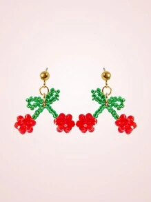 SHEIN MOD 彩色蝴蝶结和覆盆子吊坠耳环，适合女性日常和节日佩戴 - 紅色 - 查看 1