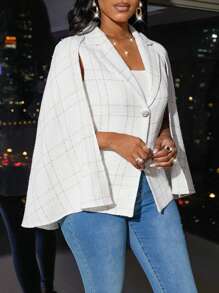 SHEIN Clasi 1 件女士优雅通勤粗花呢斗篷夹克，秋季