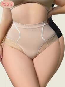 2pcs Plus Size High Waist Simple Casual Seamless Shapewear Bottoms - Multicolor - View 1