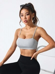 Slayform Minimalist Solid Color Rib Knit Camisole Sports Bra - Grey - View 6
