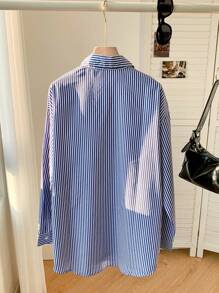Comfortcana Striped Print Drop Shoulder Shirt - Blue and White - View 2