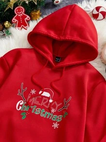 Manfinity Homme Sudadera con capucha casual con estampado de letras navideñas para hombre, manga larga, sudadera, vacaciones, gráfico colorido, sudadera rojo oscuro, regalo para amigos, esposo, novio